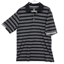 PGA Tour Polo Shirt Mens Large Black Gray Striped Pro Series Golf Performance