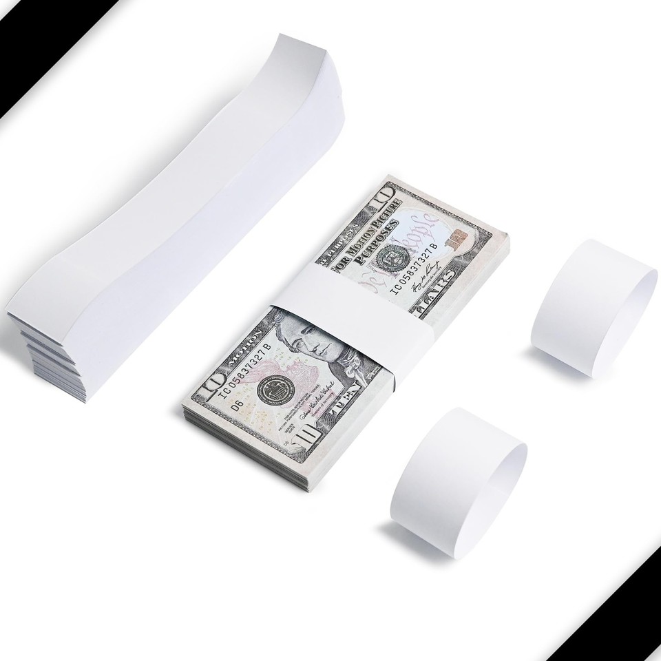 Blank Money Bands - Self-Sealing Currency Straps for Bill Wrappers (300 ...