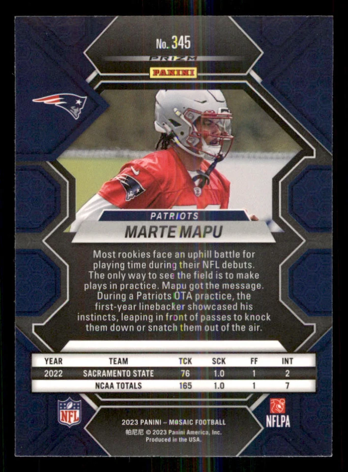 2023 Panini Mosaic #345 Marte Mapu RC - Image 2 of 2