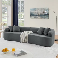 Curved Modular Sectional Sofa w/ Lamb's Wool Fabric, Gray