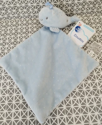Doudou baleine bleu étoiles argentées Mots d'Enfants neuf - Photo 1/4