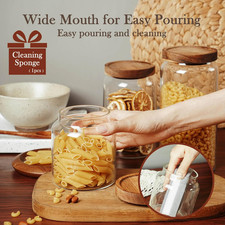 Glass Storage Container Airtight Food Jars Kitchen Canister with Wood Lids, 2...