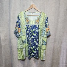 Women's Pullover Blouse Women's Plus 4XL Multicolor Patchwork Floral Soft V-Neck