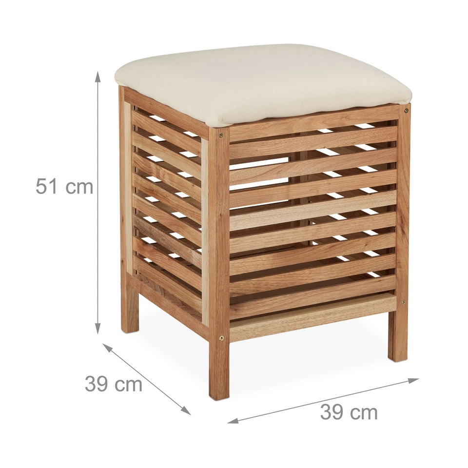 Wäschekorb Wäschetruhe mit Sitz Wäschehocker aus Holz Badezimmer Hocker - Bild 4 von 4