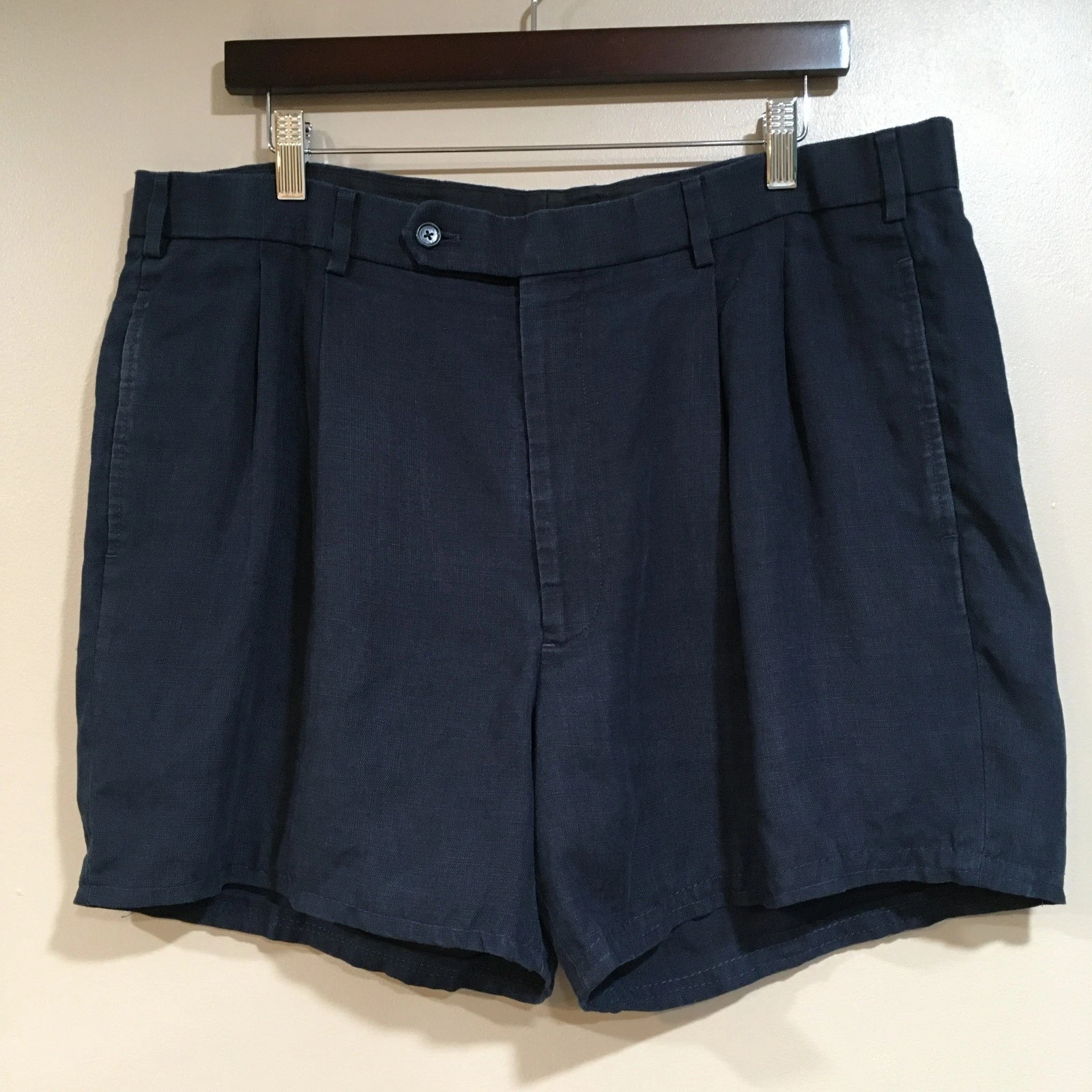 Brooks Brothers Irish Linen Pleated Shorts Womens XL 36 Navy Coastal Old Money