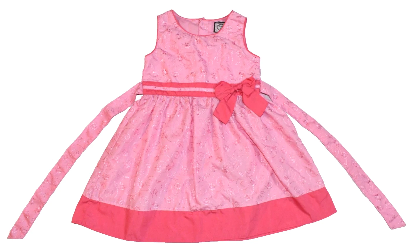 Sophie Fae Girls Sleeveless Floral Pink Fit & Flare Dress W/ Bow Size 5