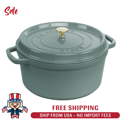 HOT SELLING Staub Cast Iron 7 qt, Round, Dutch Oven, eucalyptus