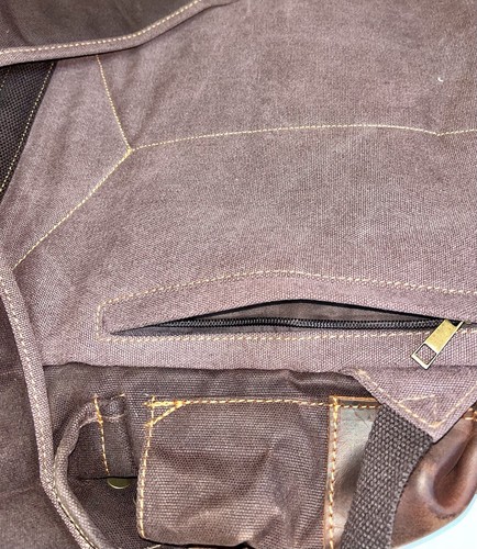Distressed Heavy Duty Brown Canvas & Leather Satchel / Backpack Beautiful Cond - Picture 5 of 9