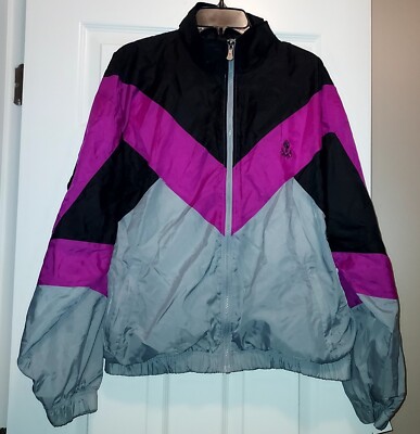 Vintage 1996 Womens USA Olympics Pink Black Grey Track Jacket Coat Size M Medium