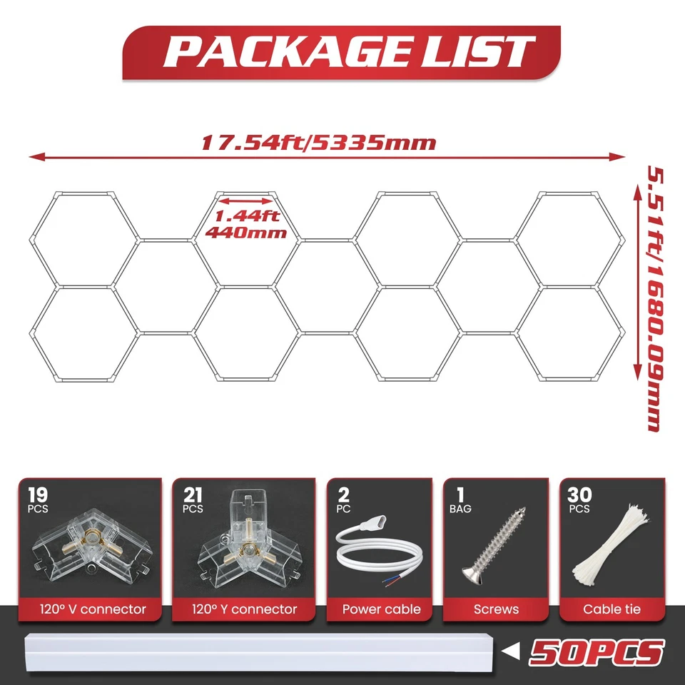 Luci Garage LED Hexagon 11 Griglia Esagoni Illuminazione LED Dettaglio Auto - Immagine 4 di 4