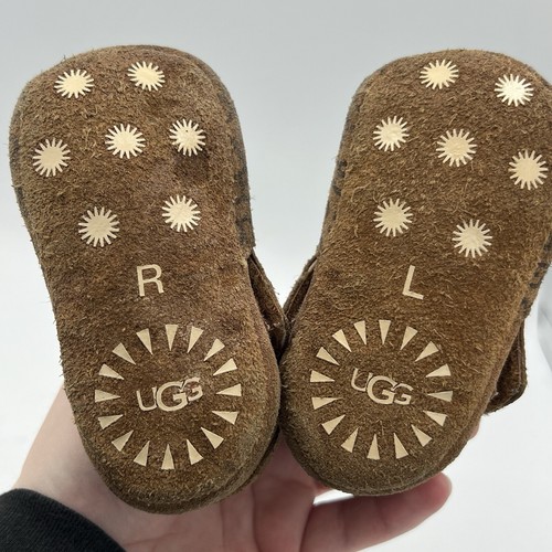 UGG BABY ROOS BOOTIES CHESTNUT BROWN SUEDE 1103511I LOGO SIZE 2/3 6-12 Months - Picture 5 of 9