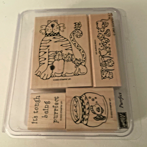 Stampin Up! 2003 - Purrfect Stamp Set - 4 Cat / Fish / Mice Rubber Stamps - Picture 3 of 3