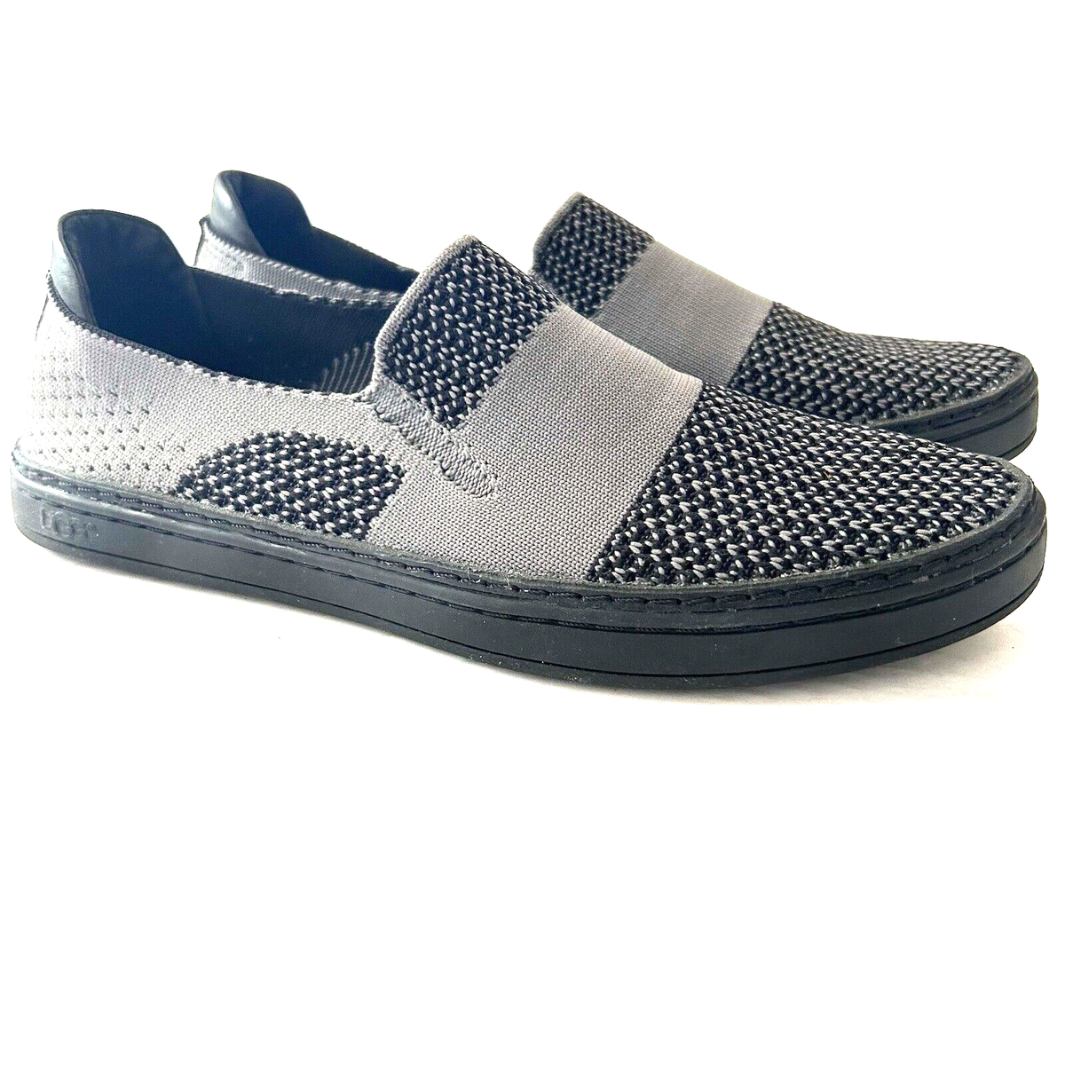 New UGG 1098592 Sammy Leather Slip On Sneakers Black Gray Knit