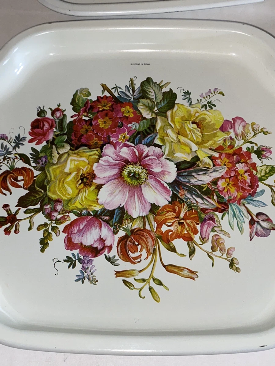 Vintage Elite Metal Tray Made In England Floral Design Set of 6