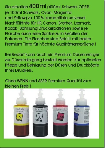 400ml Universal Nachfüll Tinte Nachfüll-Set für HP Canon Epson Brother Drucker