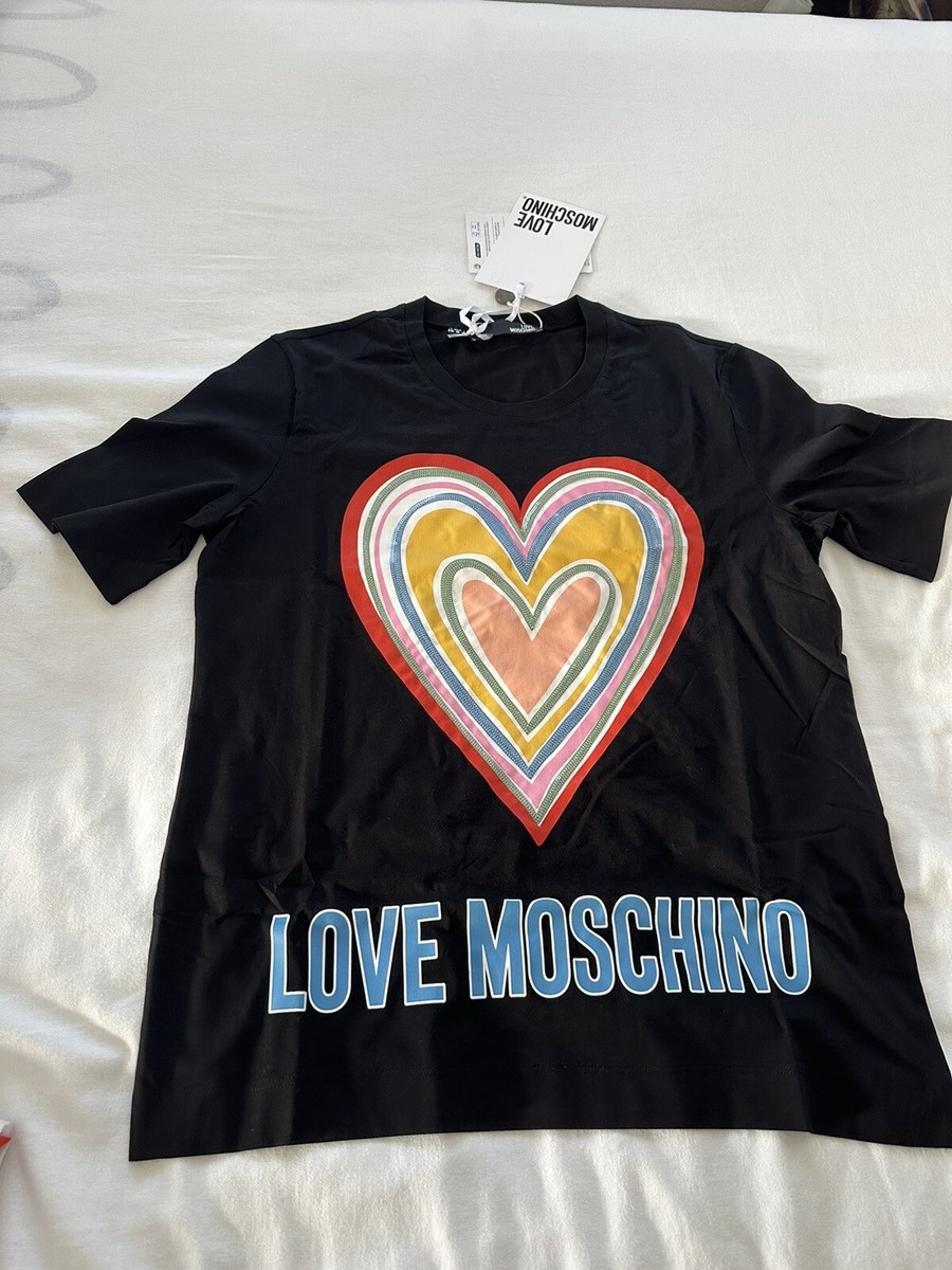 Love Moschino T Shirt Women's Size 8 Black Heart Sequins New Love Moschino T Shirt Women's Size 8 Black Heart Sequins New