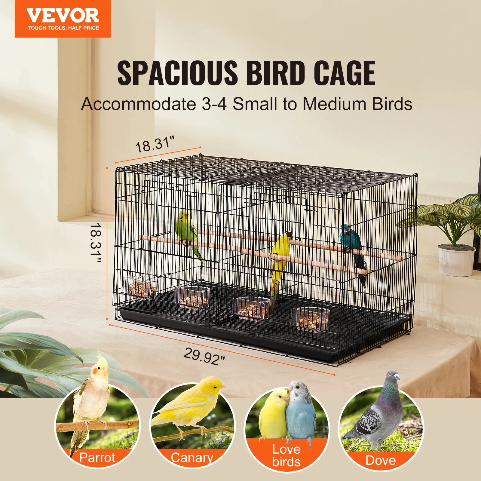 VEVOR 30Inch Flight Bird Cage Stackable Divided Small Animal Cage for Kinds of B