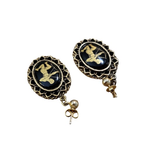 Pendientes Arquero Estilo Camafeo De Colección Oro Negro 10k Vermeil Chapado Marco Poste - Imagen 3 de 5