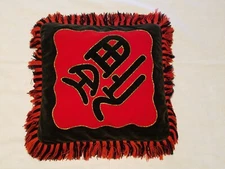 Vintage Feather Filled Pillow w/ Velveteen Pillowcase - Asian Symbols