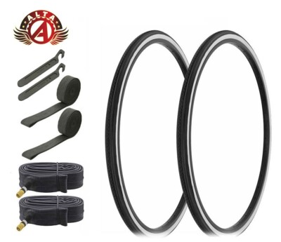 27 x 1 1/4 Bicycle Black/ White Wall Tires + Tubes Bike Touring Road Slick ALTA.