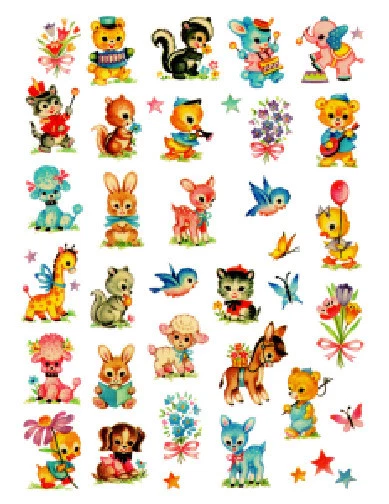 Vintage Image Nursery Tiny Baby Animals Dollhouse Transfers Shabby Decals AN536