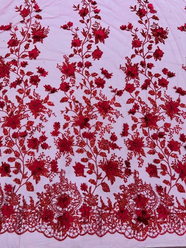 Princess 3d floral design embroider beaded with pearls on a mesh (by the yard) - Picture 15 of 87