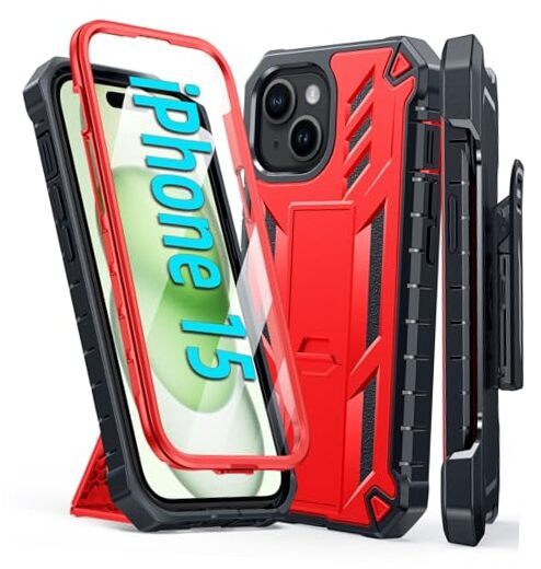 for iPhone 15 Phone Case: Military Grade Shockproof Full Protective Rugged Red