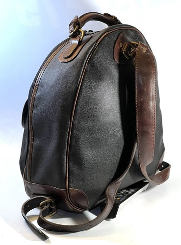 Mulholland Brothers Pebbled Leather Backpack Black Brown Trim Missing Outer Lock - Picture 4 of 10