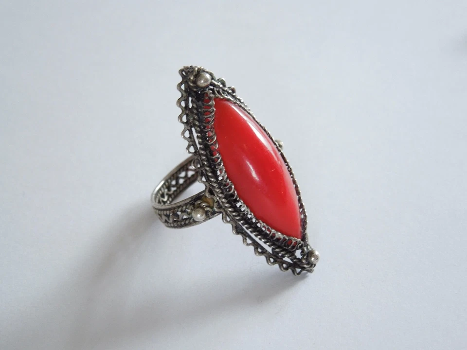 Testato Anello Argento con Rossa Vetro ? Pietra 4,4 G/Gr.57 - Immagine 4 di 4