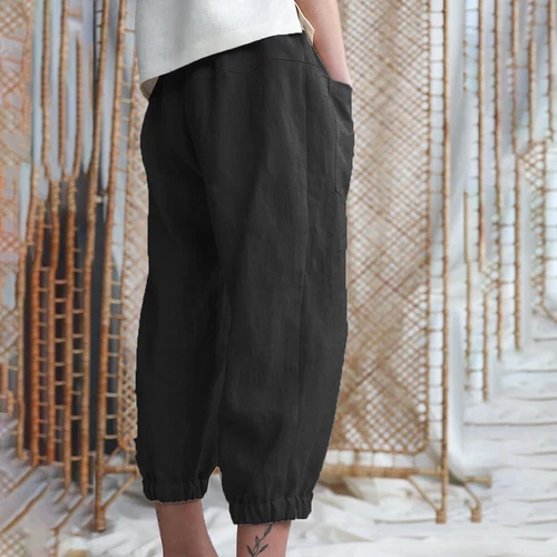 Summer Women's Loose Casual Beach Capri Cropped Pants Joggers Trousers Pockets - Picture 4 of 17