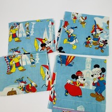 Vintage Disney 1970s Curtains Lot of 4 Fantasyland Cotton Mickey Minnie Donald