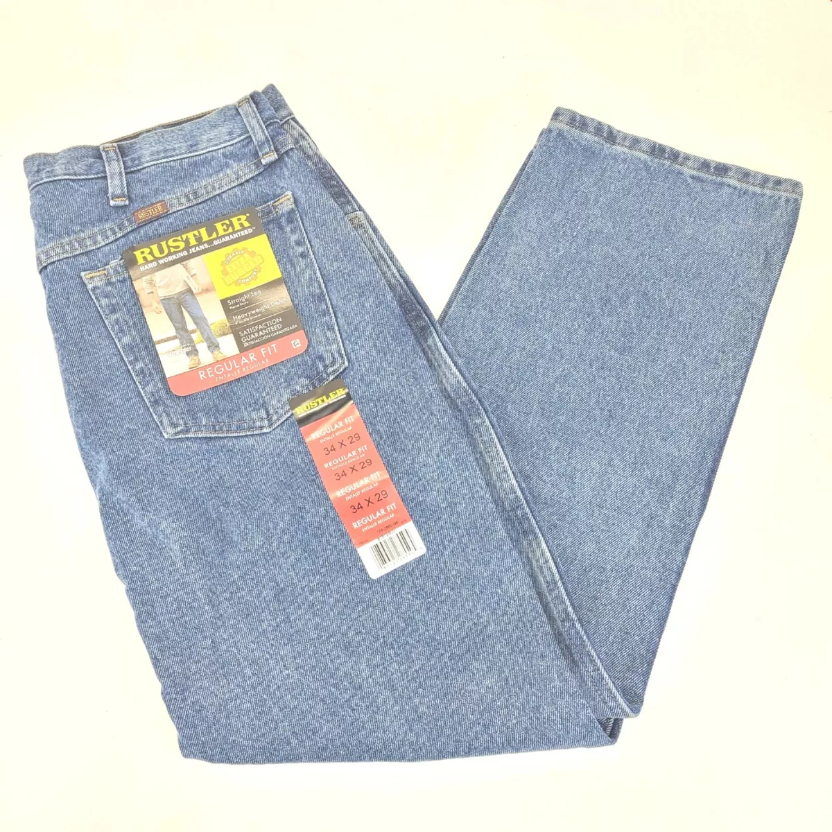 Rustler Regular Fit Extra Rugged Mens Straight Leg Jeans 34x29 Medium 87619SW