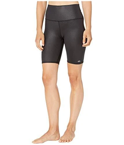 Alo Yoga Women's High-Waist Biker Short Black Glossy XXS