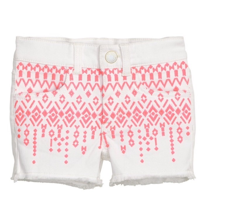 H&M Girls White Embroidered Shorts w/ Tribal Aztec Print Size 8-9 New