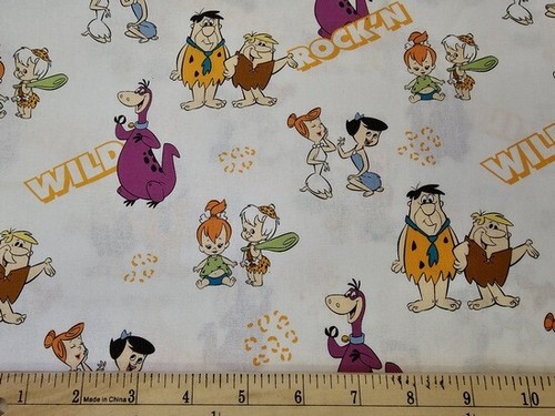 CAMELOT Fabric - THE FLINTSTONES~Pebbles~Bam-Bam on White - by the HALF yard - Picture 2 of 2