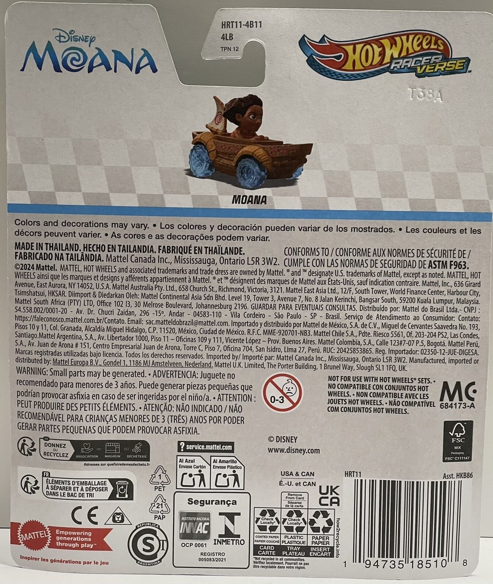 2025 Hot Wheels Racer Verse MOANA Diecast Car Disney New Card In