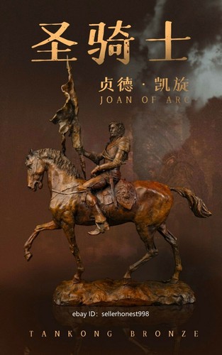 Art Deco Sculpture Joan of Arc warrior soldier Ride Horse Bronze painted statue - Picture 6 of 11