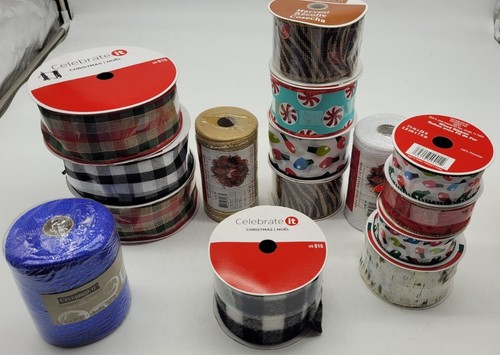 New Ribbons Craft Christmas Holiday Celebrate It~ Wired & Mesh Lot~ 15 Total - Picture 8 of 10