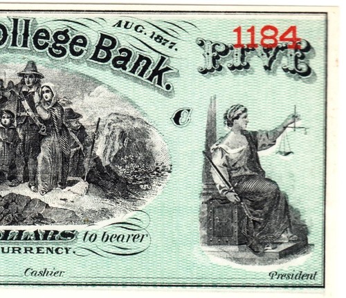 $5 1877 BUSINESS COLLEGE BANK HARTFORD, CONNECTICUT PMG 64- WOW VERY RARE GRADE! - Picture 8 of 12