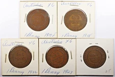 Lot of 5 1917, 1918, 1922 & (2) 1927 Australia Large Penny