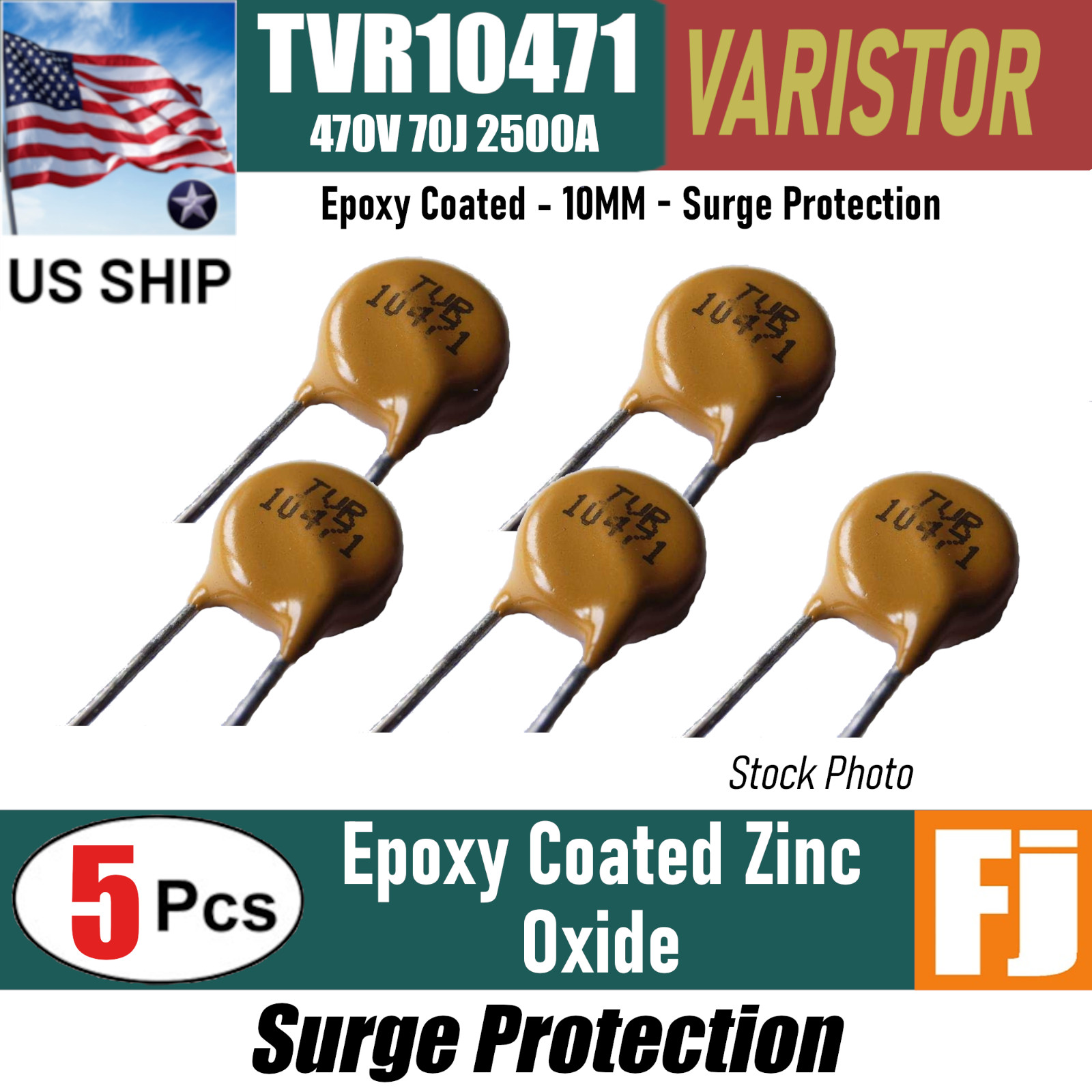5 Pcs TVR10471 MOV Zinc Oxide Varistor 470V 70J 2500A 10mm US Ship