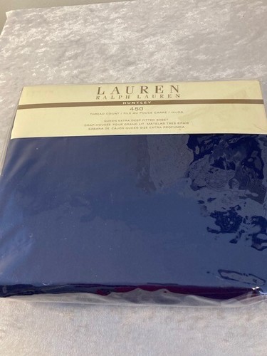 Ralph Lauren Huntley Queen Extra Deep Fitted Sheet Navy 100% Supima Cotton