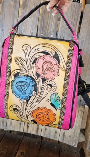 Mexikanische handgefertigte Damentasche PINK mehrfarbig. 100 % ECHTLEDER - Bild 5 von 6