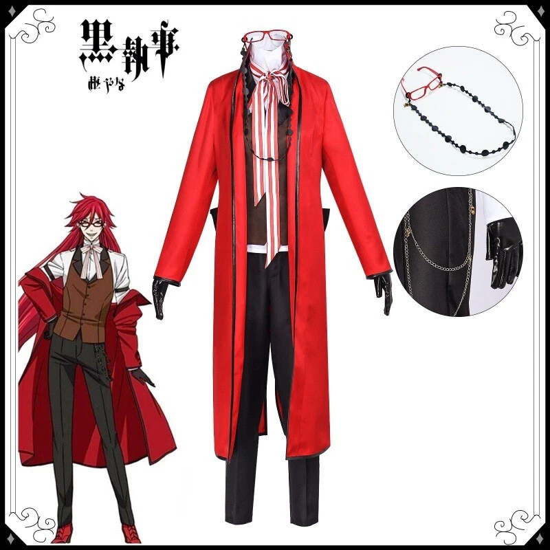 Anime Black Butler Grell Sutcliff Cosplay Costume Full Set Halloween Party Suit - Image 3 of 4