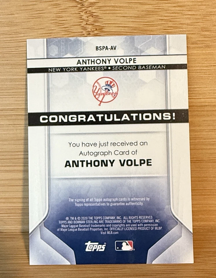 2020 Bowman Sterling Prospect Auto Anthony Volpe #BSPA-AV Auto - Image 3 of 3