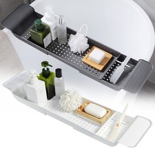 Bath Rack Extendable Over Bath Tub Caddy Plastic Organizer Tray Bathroom