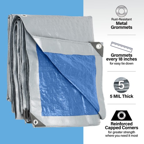 12x20 Tarp Waterproof Plastic Tarp with Grommets Every 18 Inches - 5 Mil - Mu... - Picture 2 of 7
