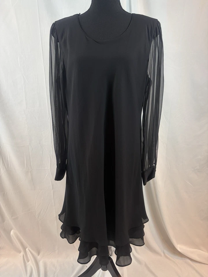 De colección Años 90 Hampton Nites 8 Negro En Niveles Dobladillo En Capas Manga Larga Ilusión Malla Foto 2 de 4