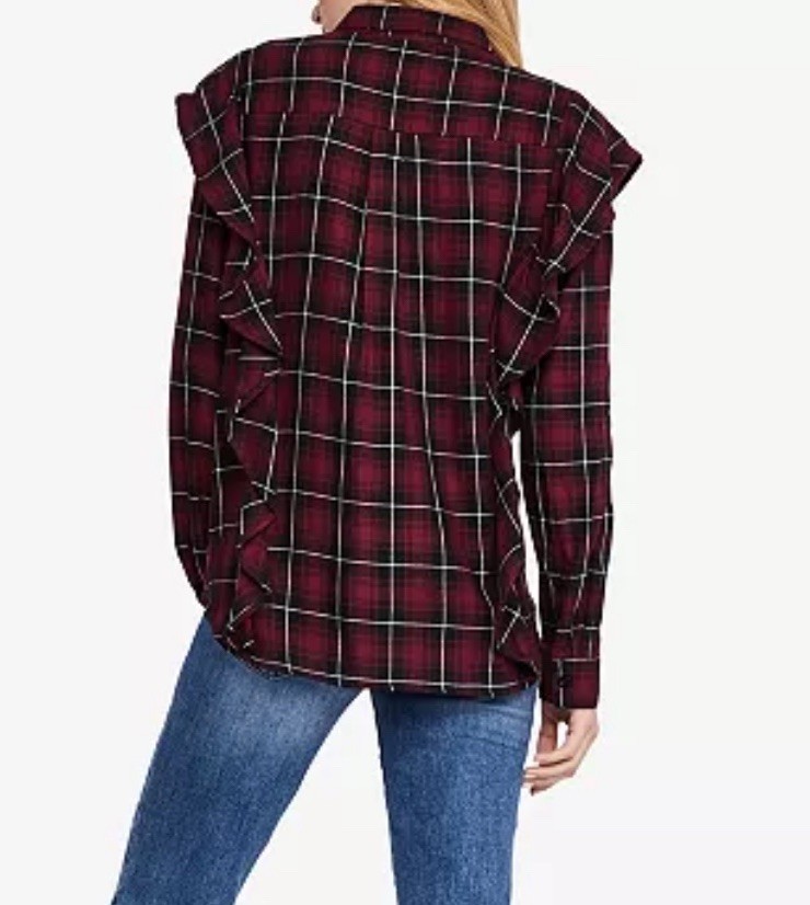 BCBGeneration Ruffled Plaid Button-down Shirt - P… - image 8