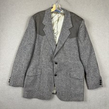 VTG Pendleton 46L Western Wool Blazer Grey Tweed Suede Yoke Elbow Patches USA
